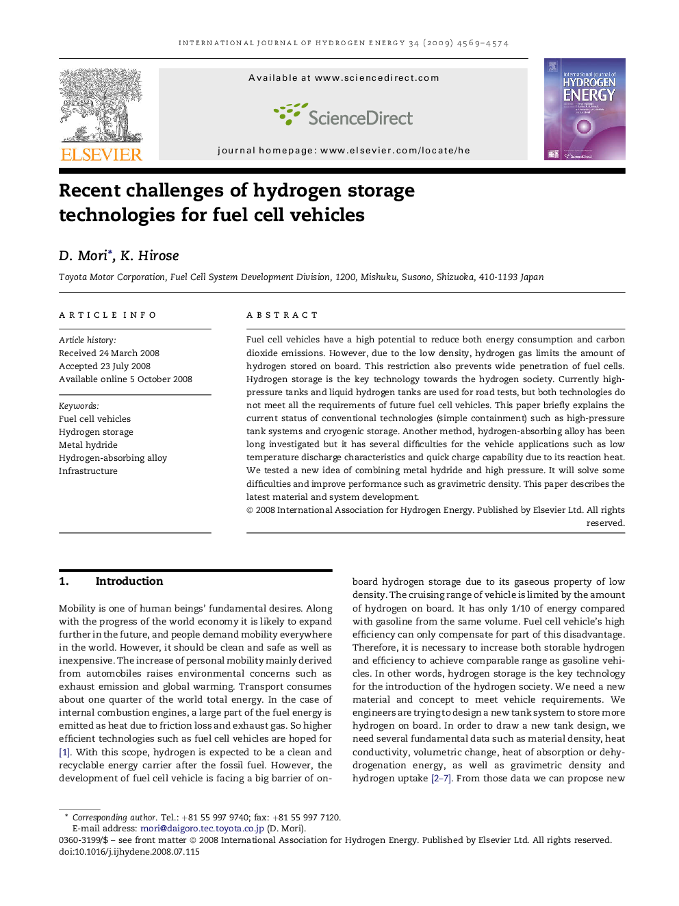 Recent challenges of hydrogen storage technologies for fuel cell vehicles