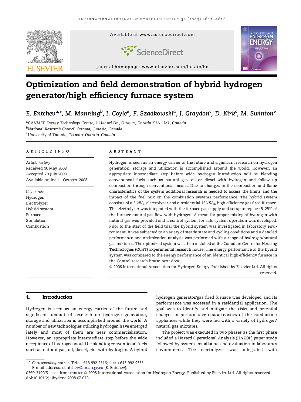 Optimization and field demonstration of hybrid hydrogen generator/high efficiency furnace system