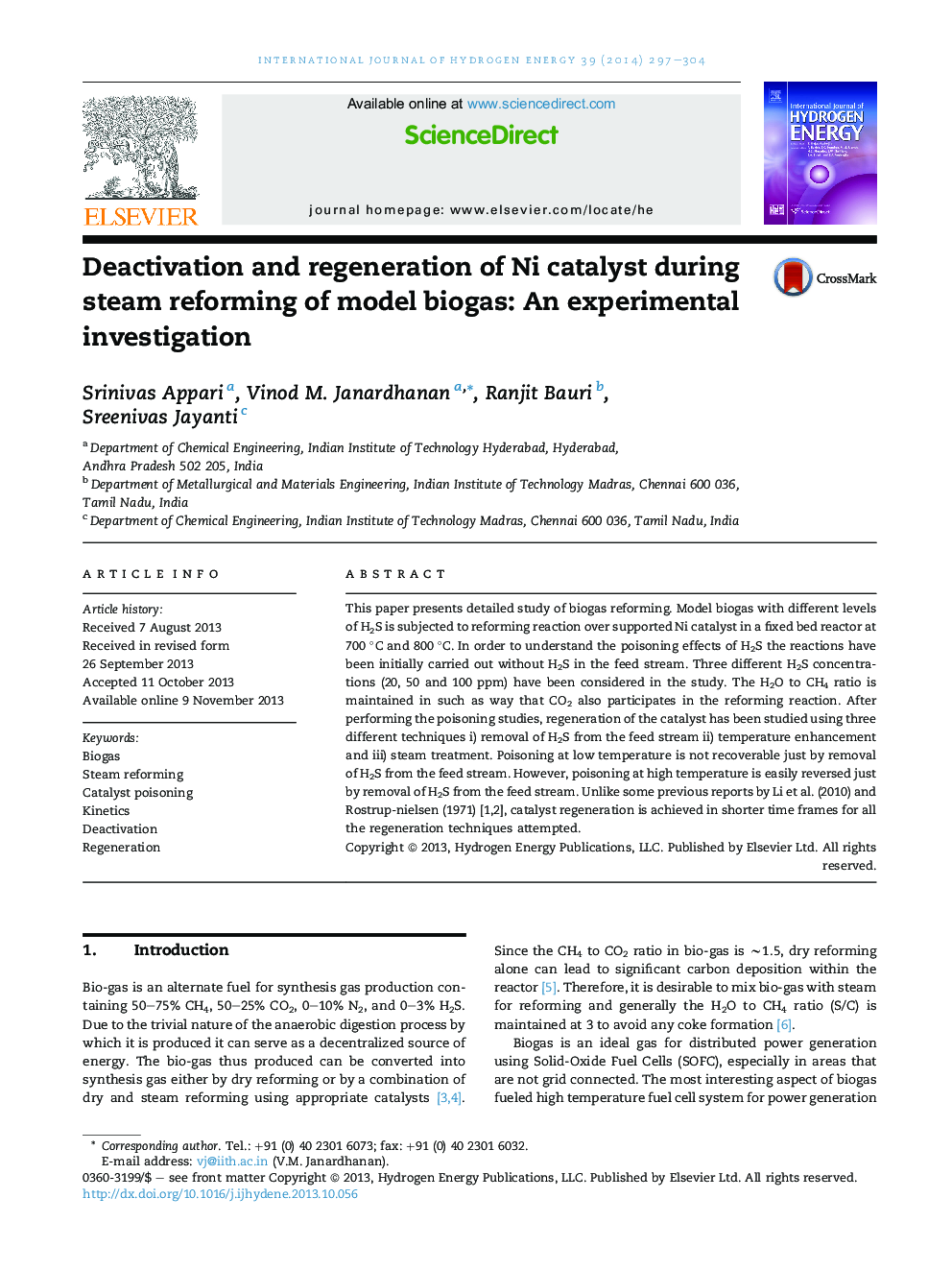 Deactivation and regeneration of Ni catalyst during steam reforming of model biogas: An experimental investigation