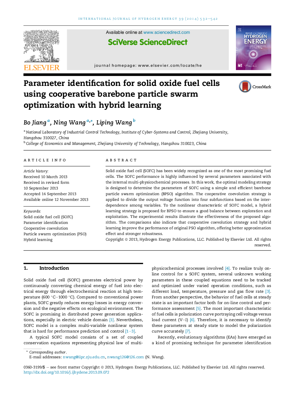 Parameter identification for solid oxide fuel cells using cooperative barebone particle swarm optimization with hybrid learning