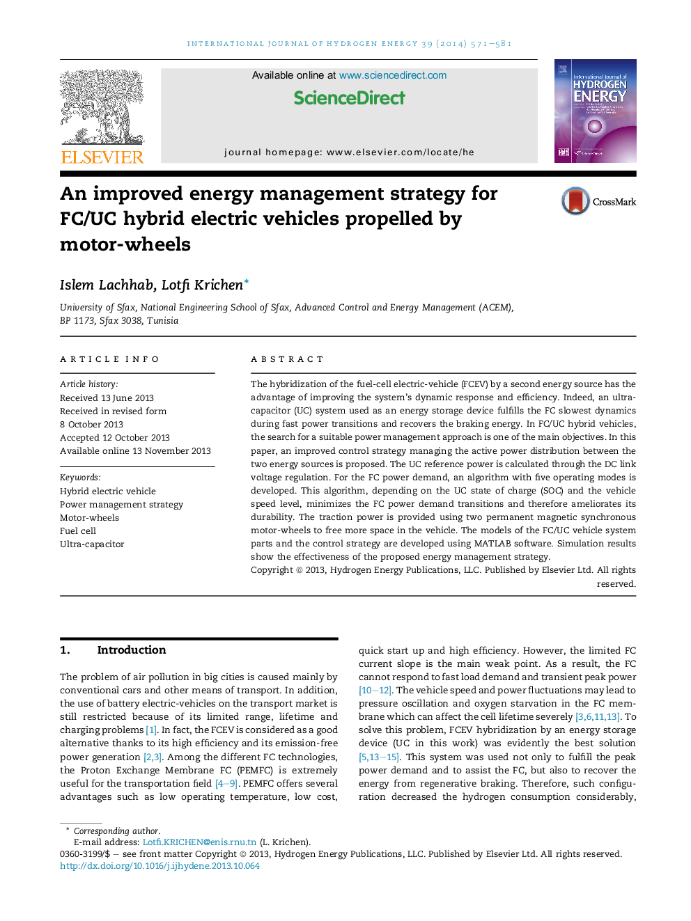 An improved energy management strategy for FC/UC hybrid electric vehicles propelled by motor-wheels