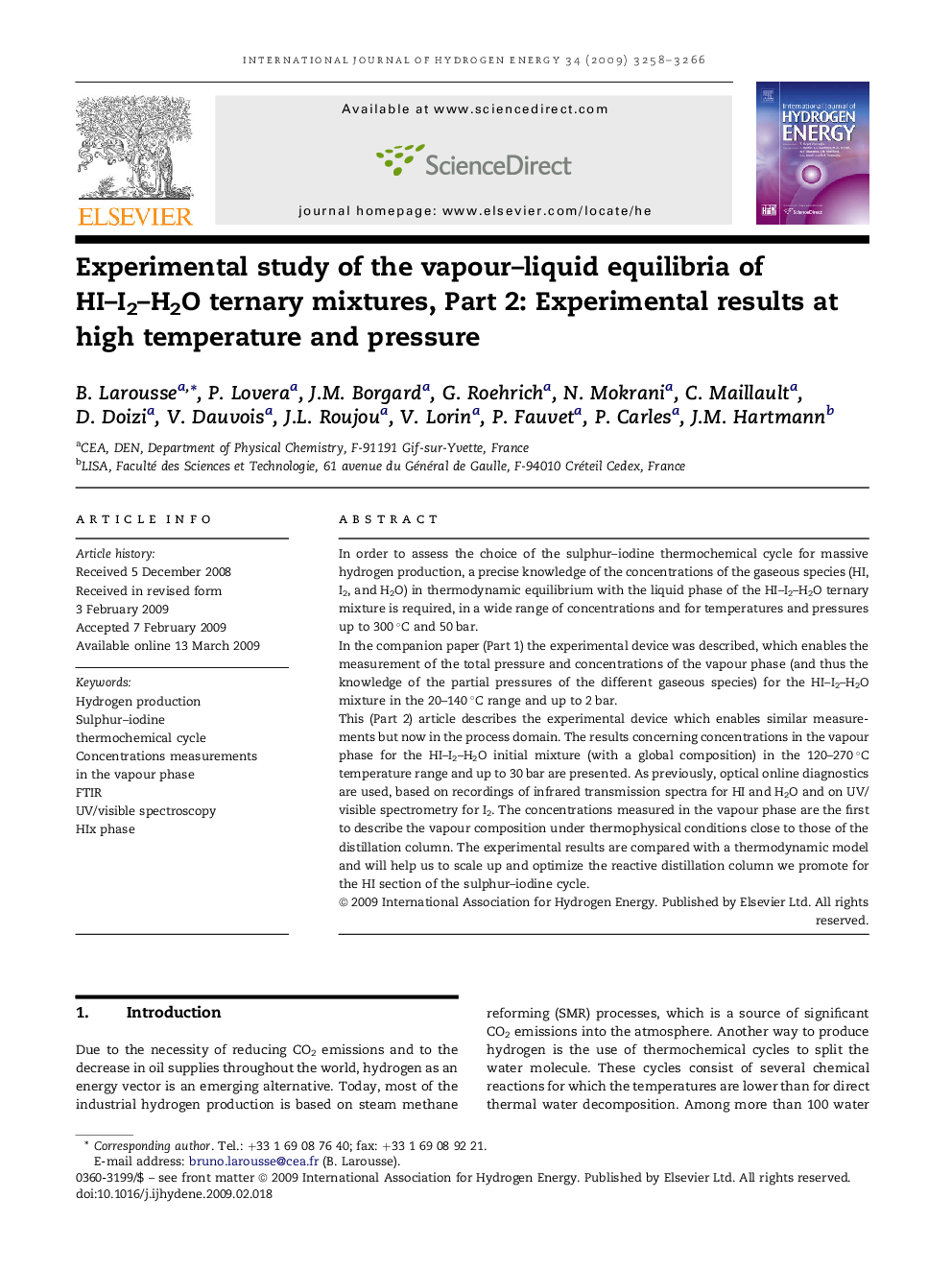 Experimental study of the vapour–liquid equilibria of HI–I2–H2O ternary mixtures, Part 2: Experimental results at high temperature and pressure