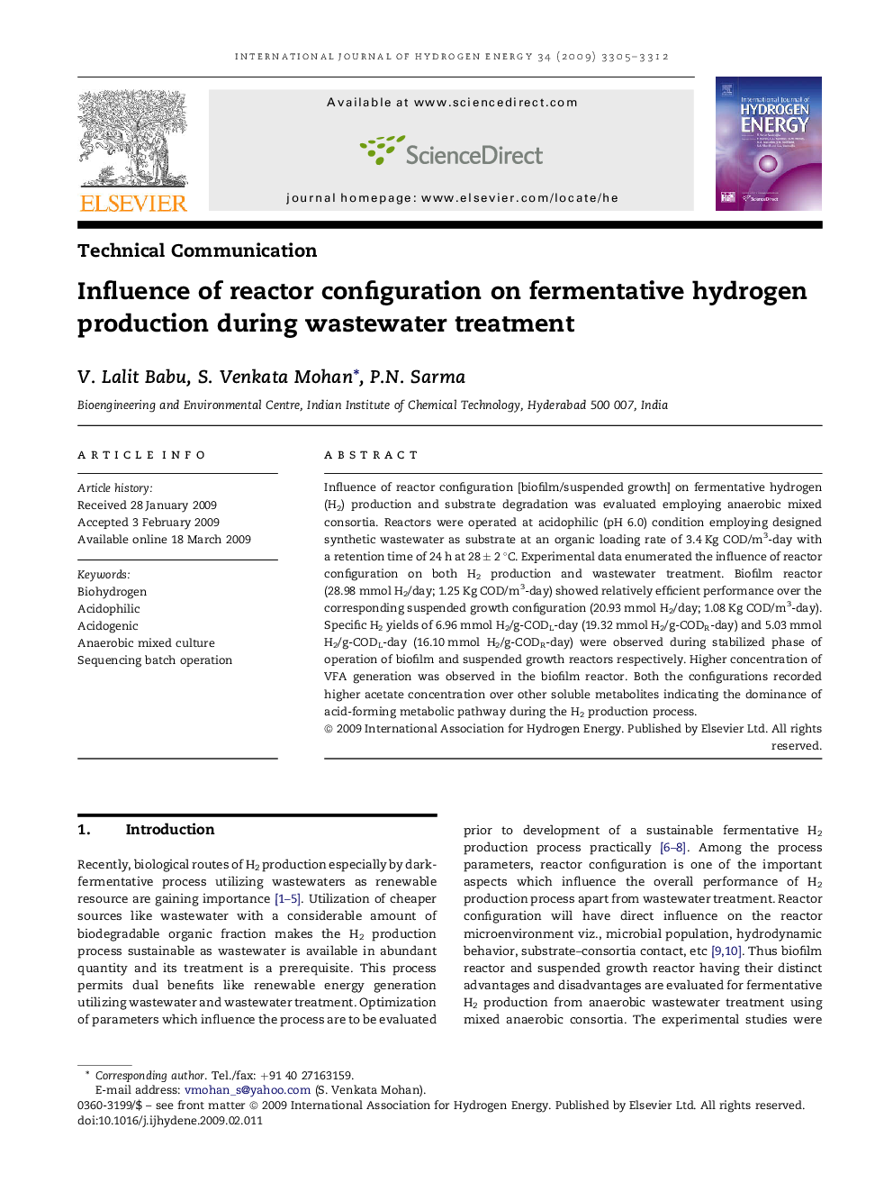 Influence of reactor configuration on fermentative hydrogen production during wastewater treatment