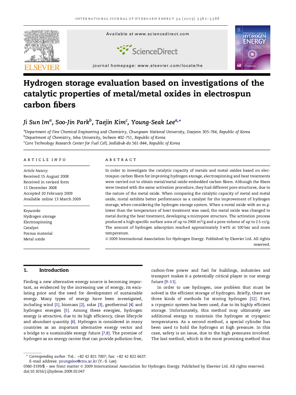 Hydrogen storage evaluation based on investigations of the catalytic properties of metal/metal oxides in electrospun carbon fibers