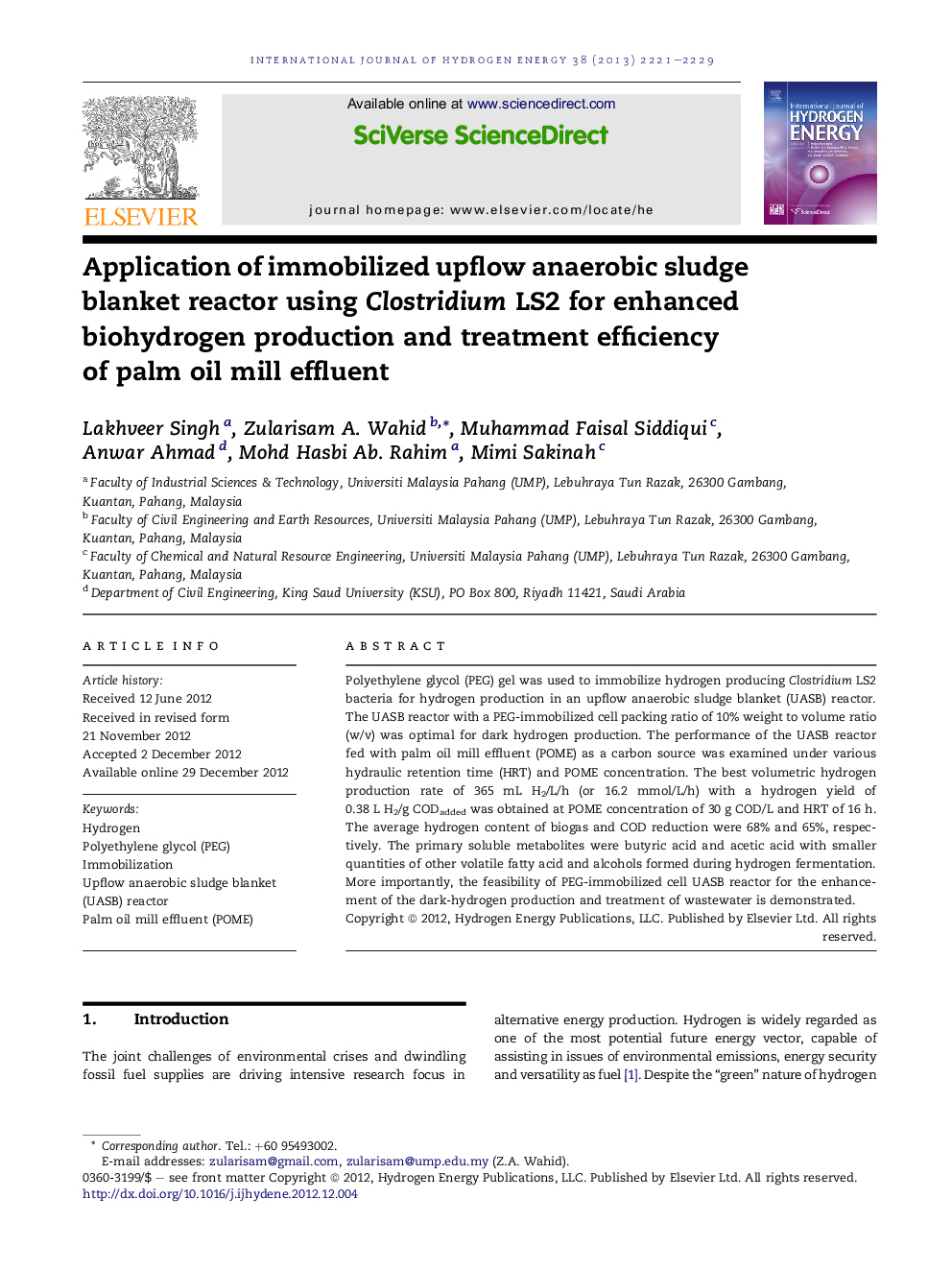 Application of immobilized upflow anaerobic sludge blanket reactor using Clostridium LS2 for enhanced biohydrogen production and treatment efficiency of palm oil mill effluent