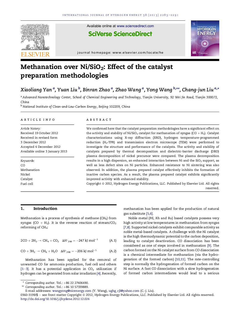 Methanation over Ni/SiO2: Effect of the catalyst preparation methodologies