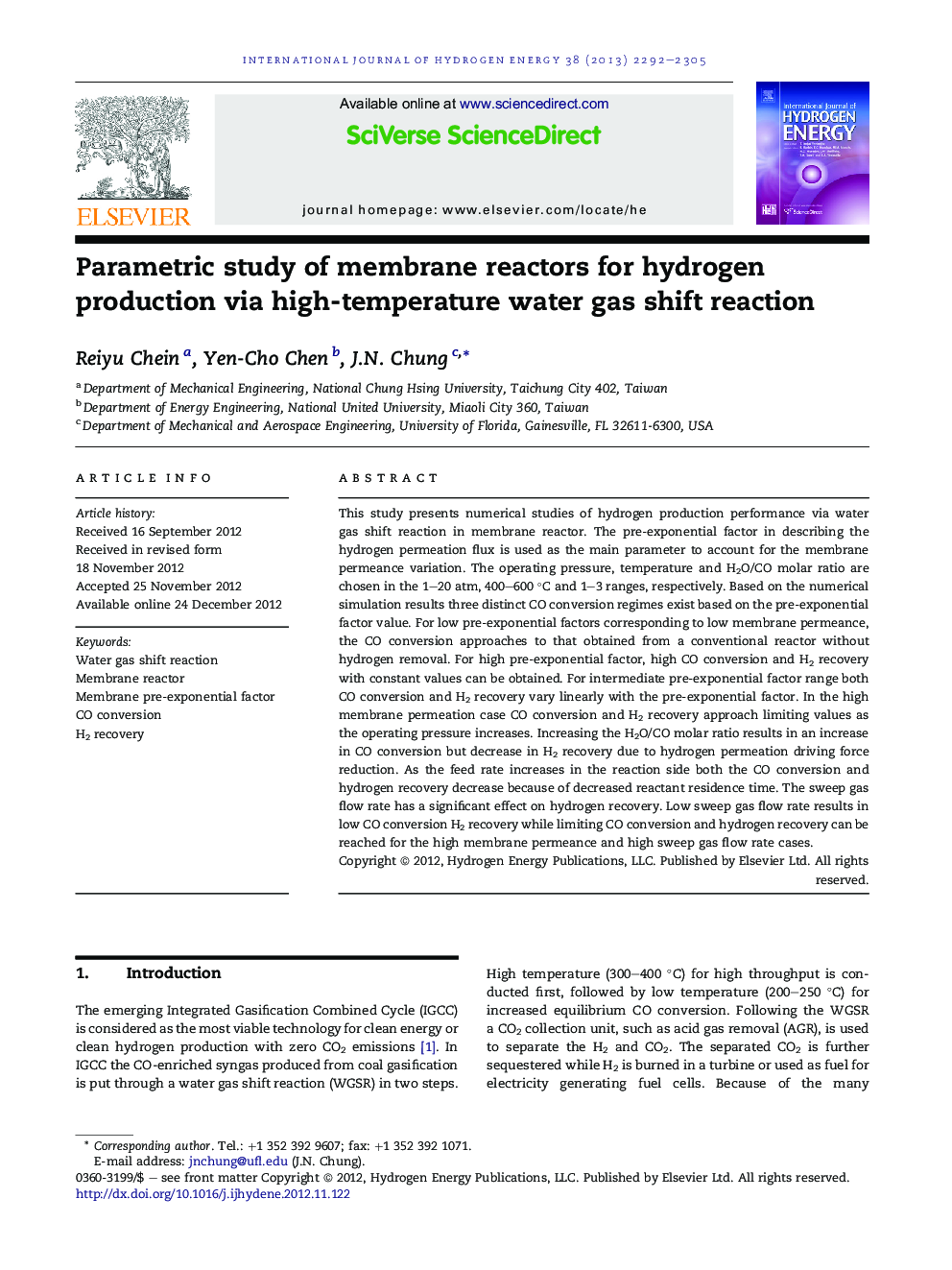 Parametric study of membrane reactors for hydrogen production via high-temperature water gas shift reaction