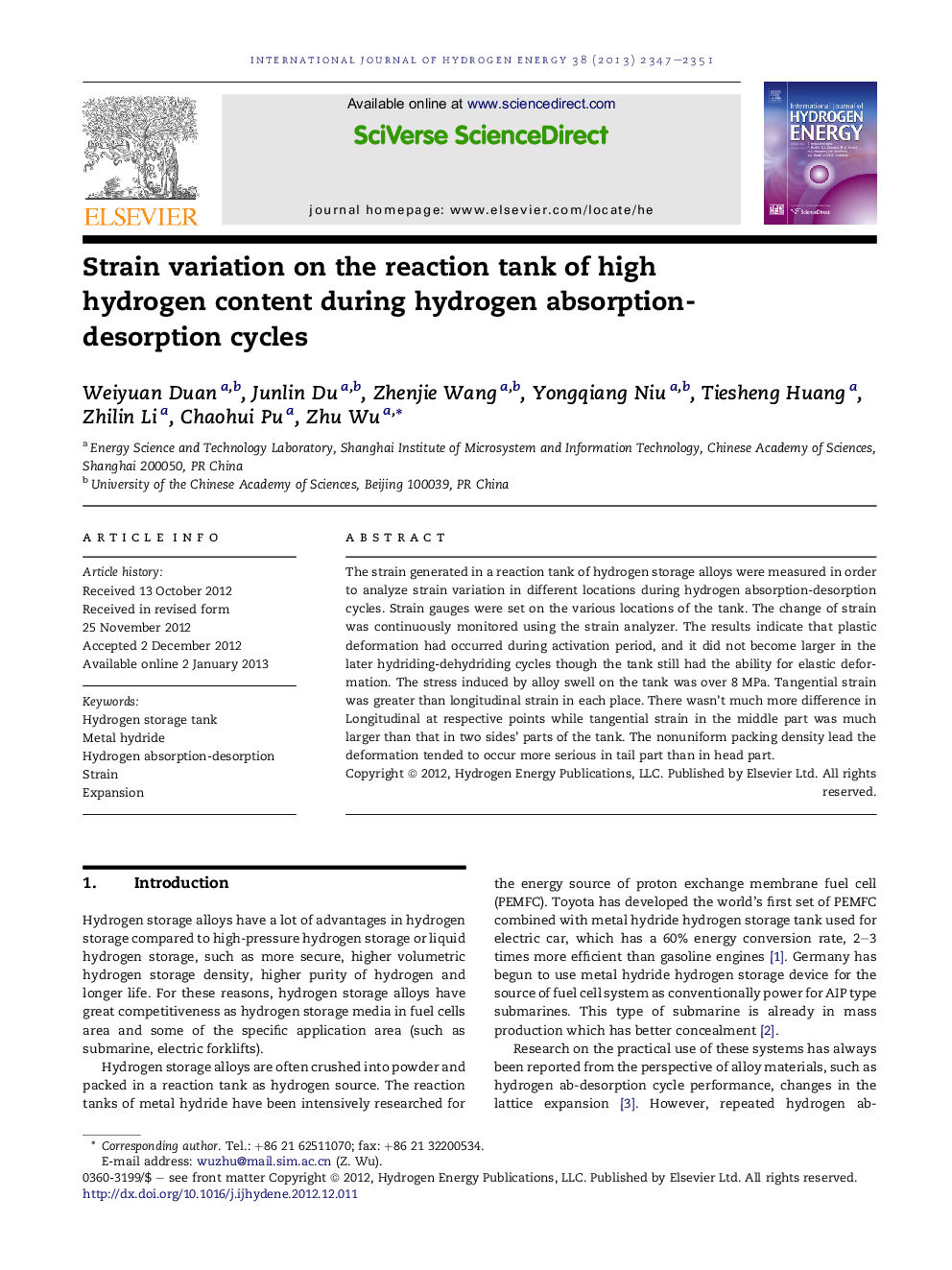 Strain variation on the reaction tank of high hydrogen content during hydrogen absorption-desorption cycles