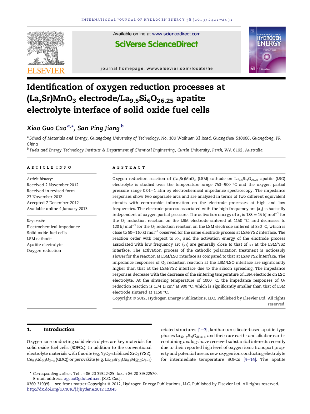 Identification of oxygen reduction processes at (La,Sr)MnO3 electrode/La9.5Si6O26.25 apatite electrolyte interface of solid oxide fuel cells