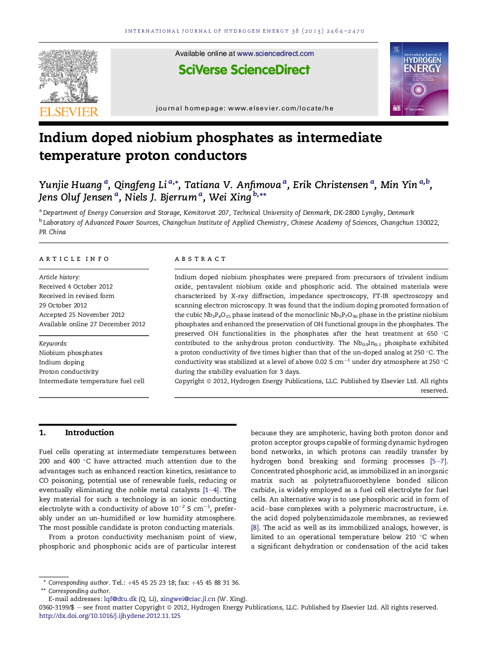 Indium doped niobium phosphates as intermediate temperature proton conductors