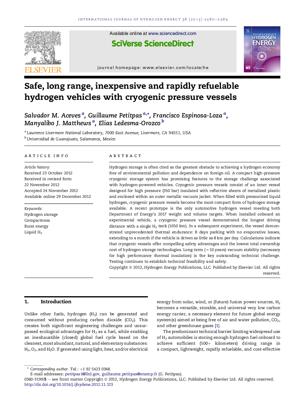 Safe, long range, inexpensive and rapidly refuelable hydrogen vehicles with cryogenic pressure vessels