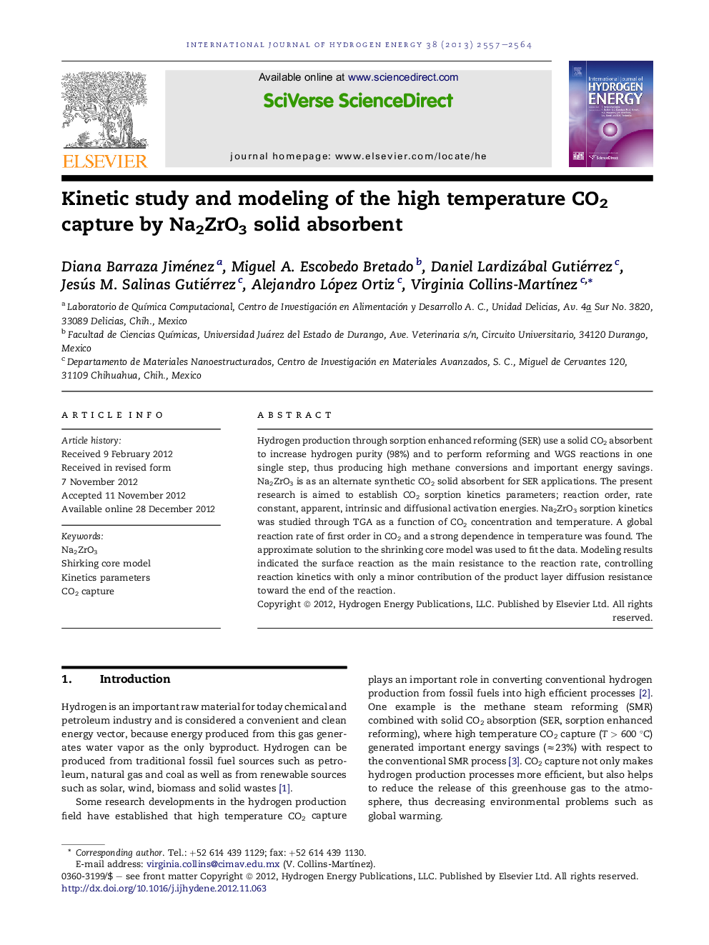 Kinetic study and modeling of the high temperature CO2 capture by Na2ZrO3 solid absorbent