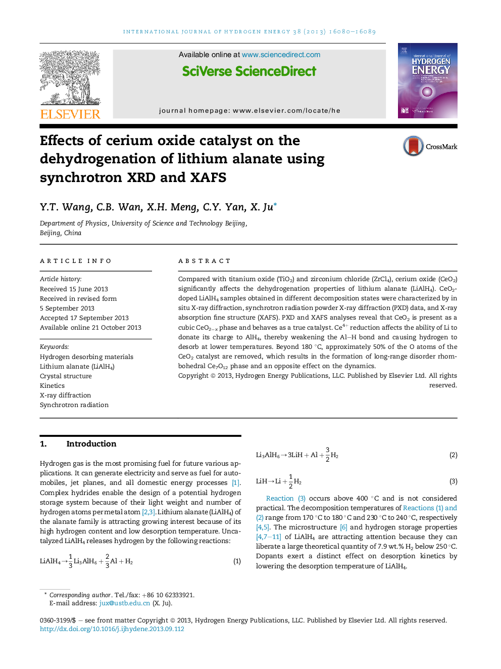 Effects of cerium oxide catalyst on the dehydrogenation of lithium alanate using synchrotron XRD and XAFS