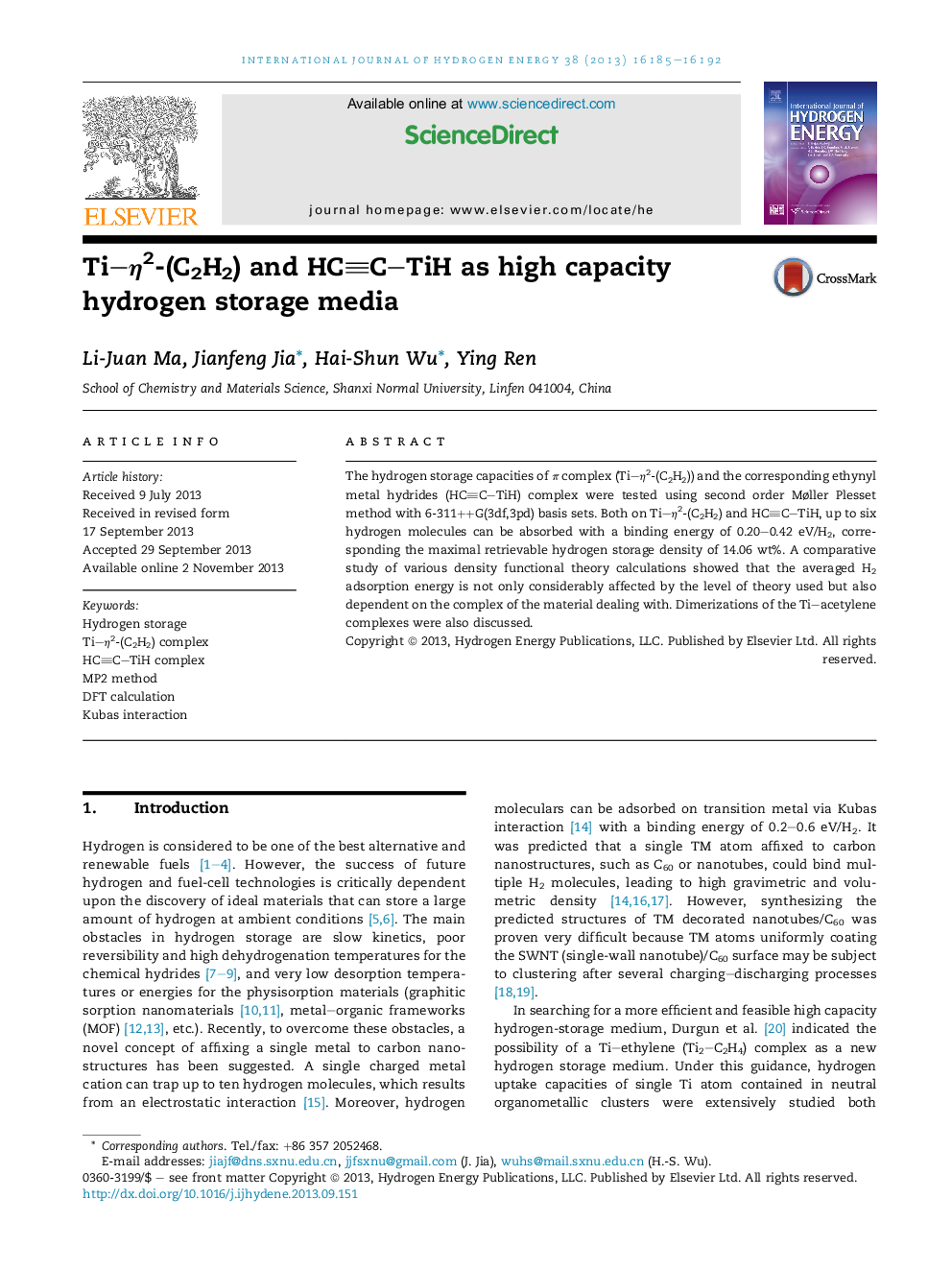 Ti–η2-(C2H2) and HCC–TiH as high capacity hydrogen storage media