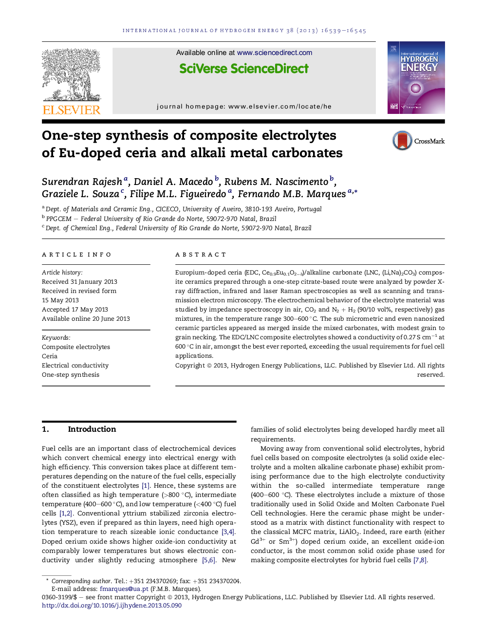 One-step synthesis of composite electrolytes of Eu-doped ceria and alkali metal carbonates