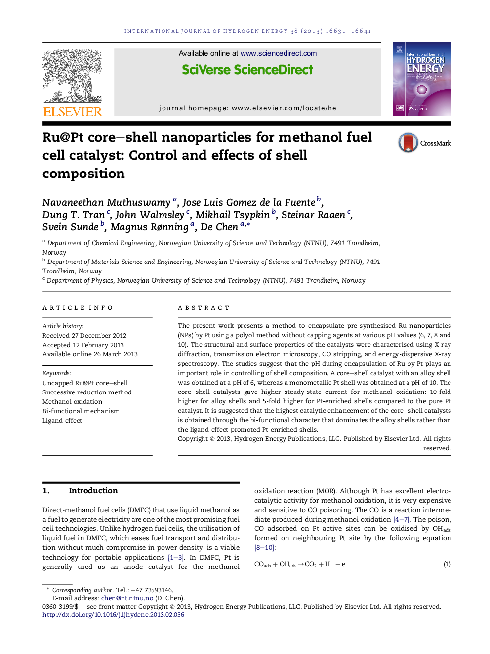 Ru@Pt core–shell nanoparticles for methanol fuel cell catalyst: Control and effects of shell composition