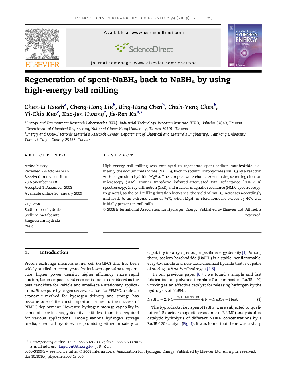 Regeneration of spent-NaBH4 back to NaBH4 by using high-energy ball milling