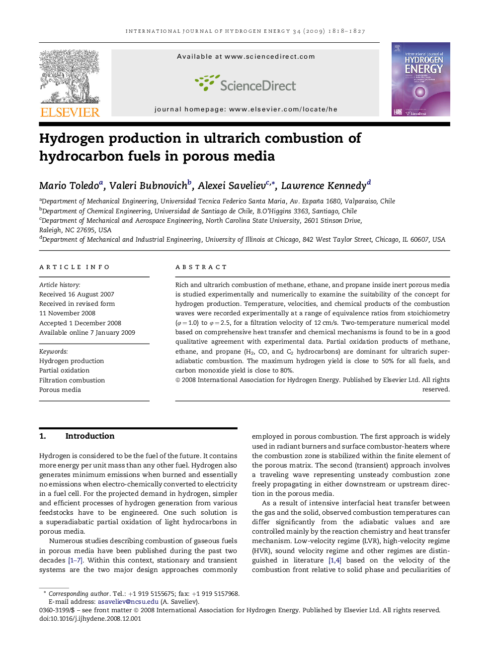 Hydrogen production in ultrarich combustion of hydrocarbon fuels in porous media