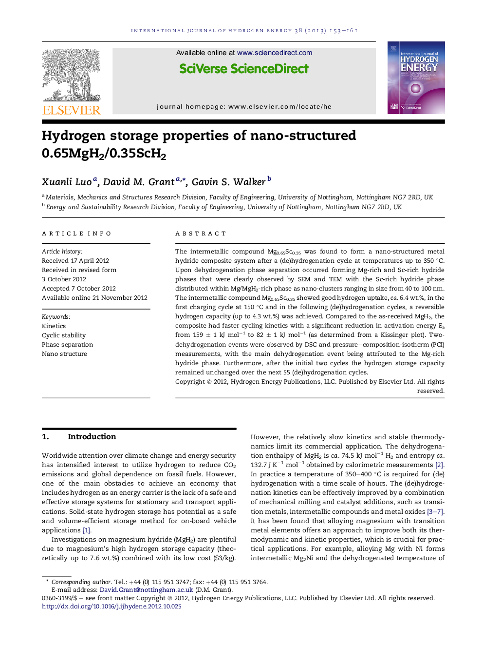 Hydrogen storage properties of nano-structured 0.65MgH2/0.35ScH2