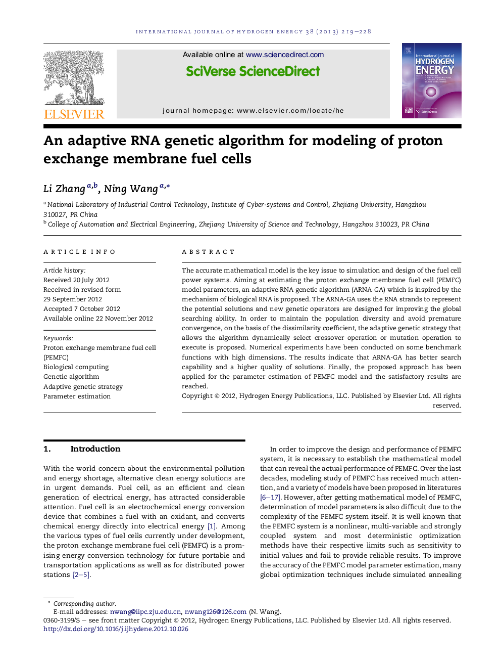 An adaptive RNA genetic algorithm for modeling of proton exchange membrane fuel cells