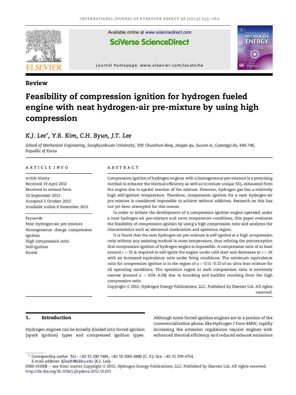 Feasibility of compression ignition for hydrogen fueled engine with neat hydrogen-air pre-mixture by using high compression