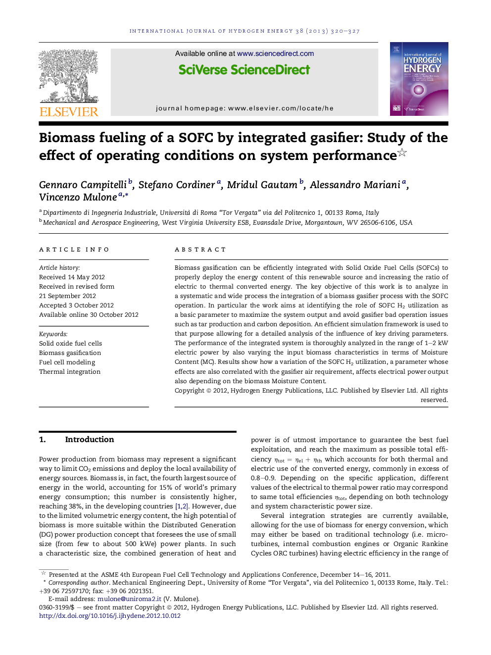 Biomass fueling of a SOFC by integrated gasifier: Study of the effect of operating conditions on system performance 