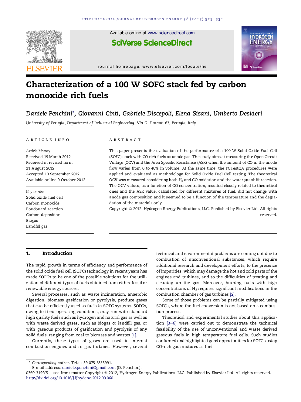 Characterization of a 100 W SOFC stack fed by carbon monoxide rich fuels