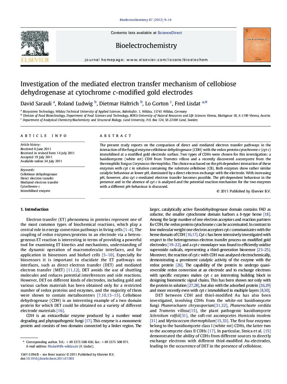 Investigation of the mediated electron transfer mechanism of cellobiose dehydrogenase at cytochrome c-modified gold electrodes