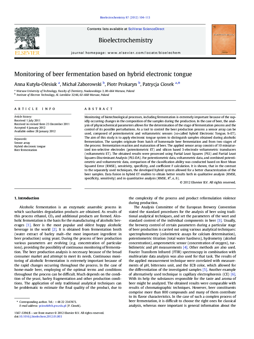 Monitoring of beer fermentation based on hybrid electronic tongue