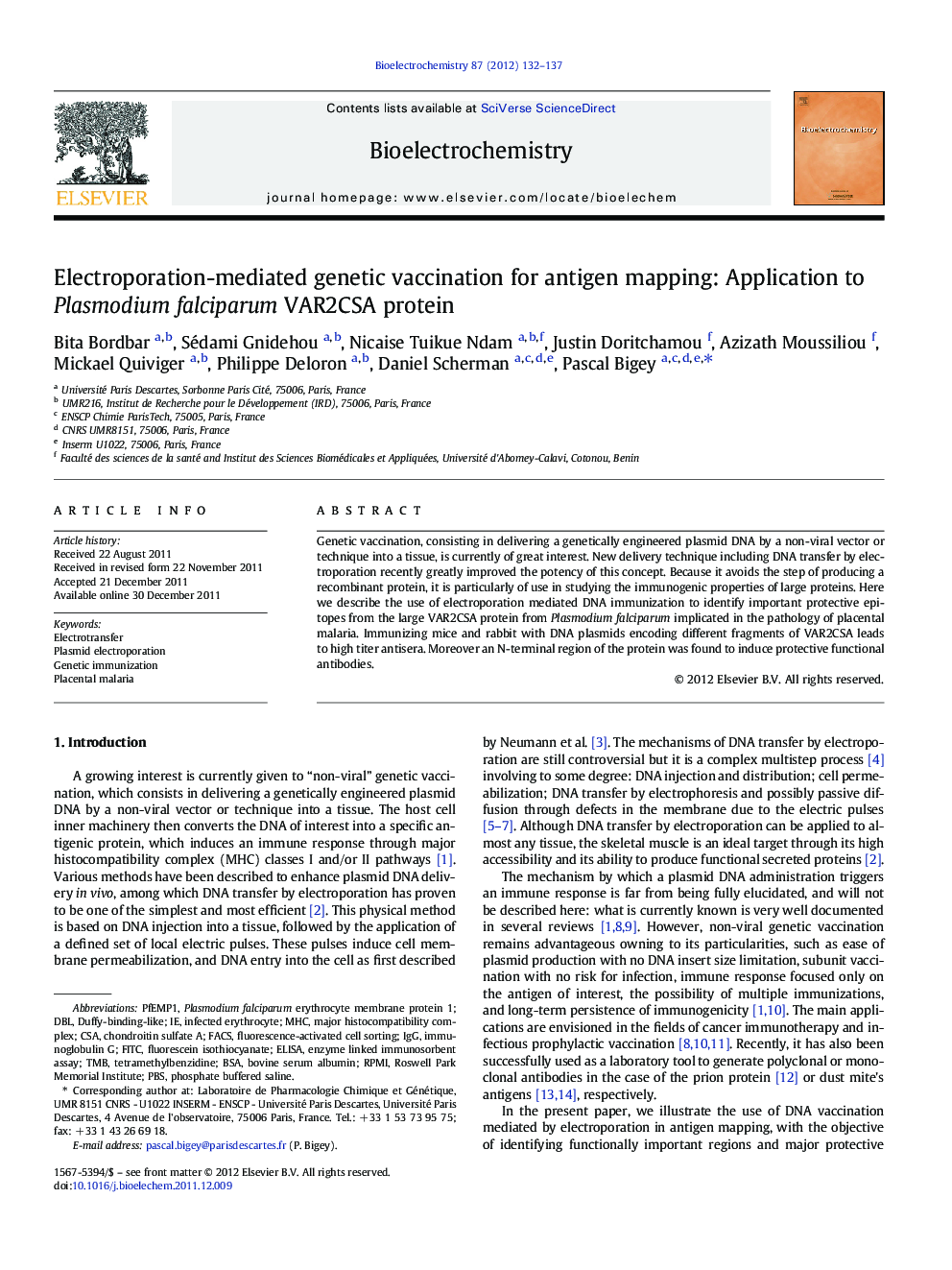 Electroporation-mediated genetic vaccination for antigen mapping: Application to Plasmodium falciparum VAR2CSA protein