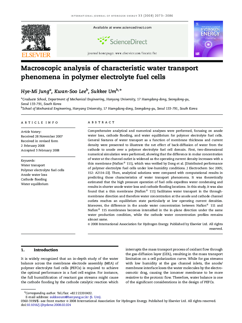 Macroscopic analysis of characteristic water transport phenomena in polymer electrolyte fuel cells