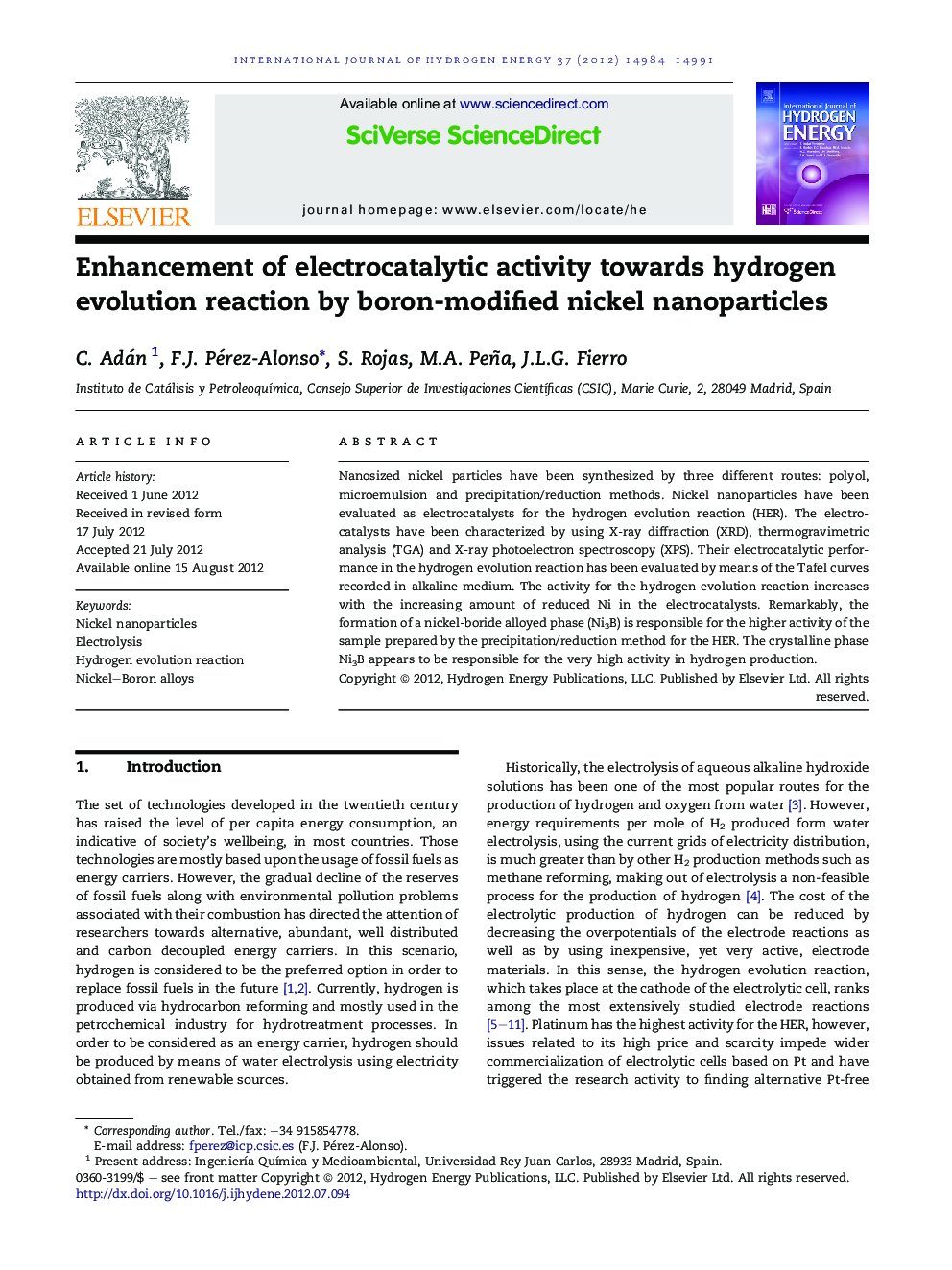 Enhancement of electrocatalytic activity towards hydrogen evolution reaction by boron-modified nickel nanoparticles