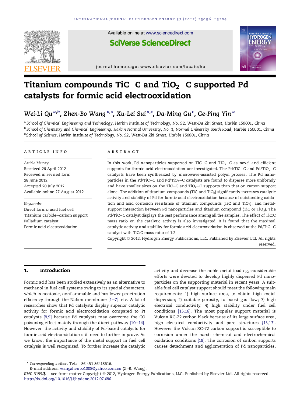 Titanium compounds TiC–C and TiO2–C supported Pd catalysts for formic acid electrooxidation