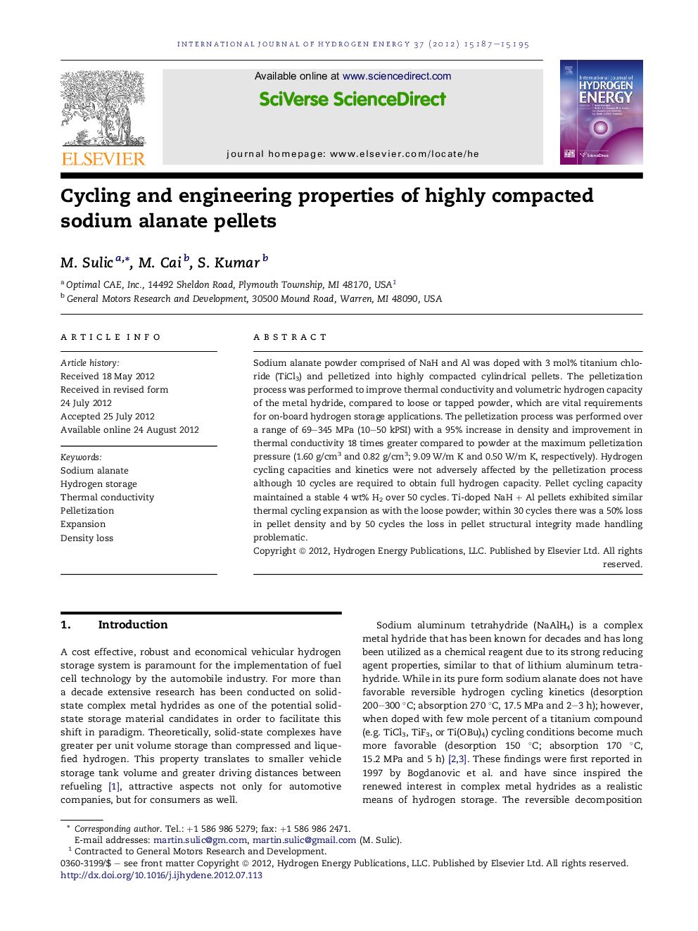 Cycling and engineering properties of highly compacted sodium alanate pellets