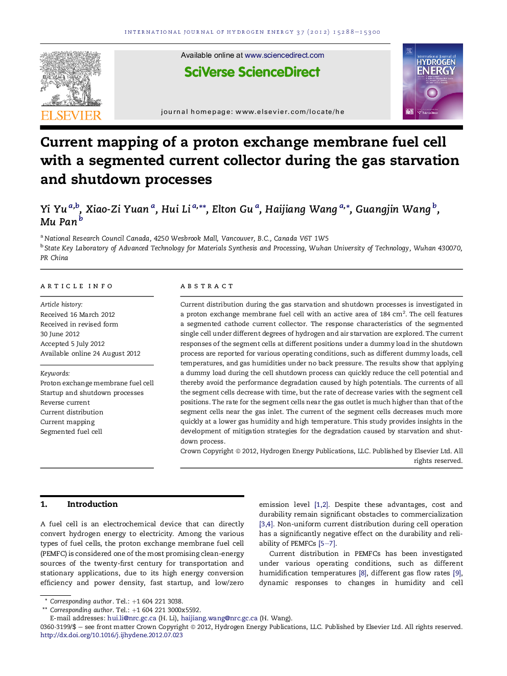 Current mapping of a proton exchange membrane fuel cell with a segmented current collector during the gas starvation and shutdown processes