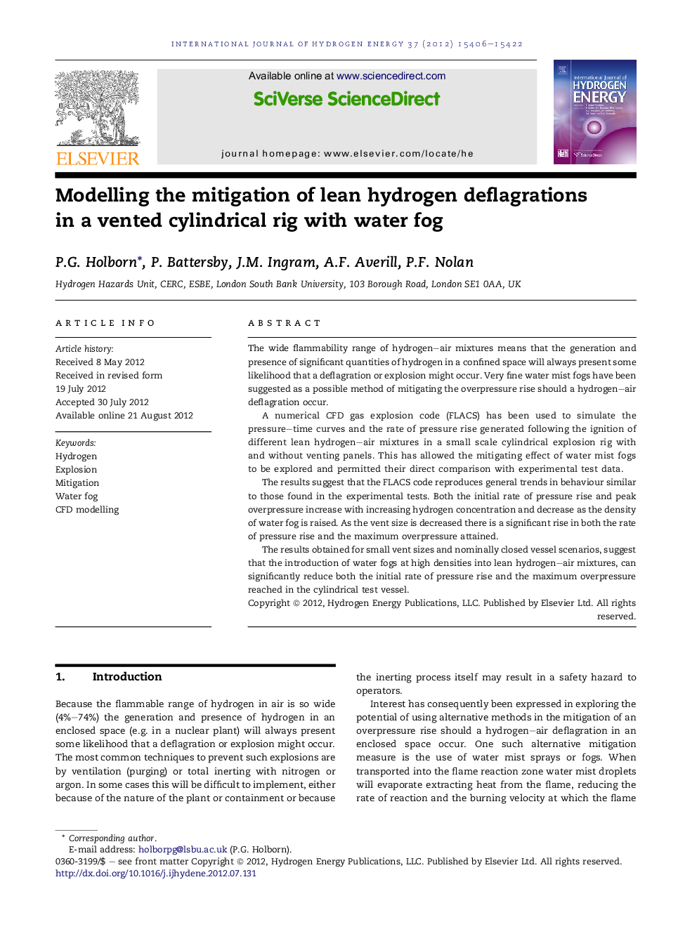 Modelling the mitigation of lean hydrogen deflagrations in a vented cylindrical rig with water fog