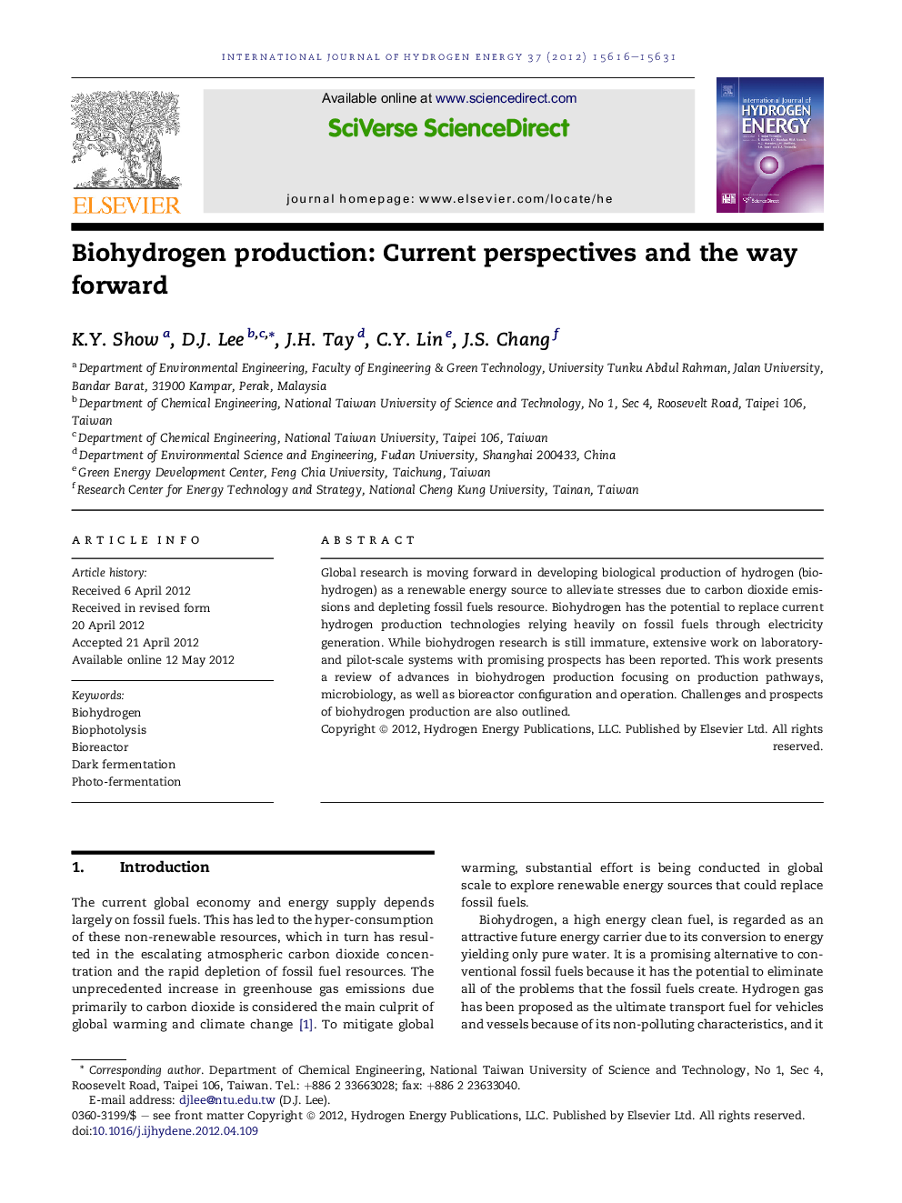 Biohydrogen production: Current perspectives and the way forward