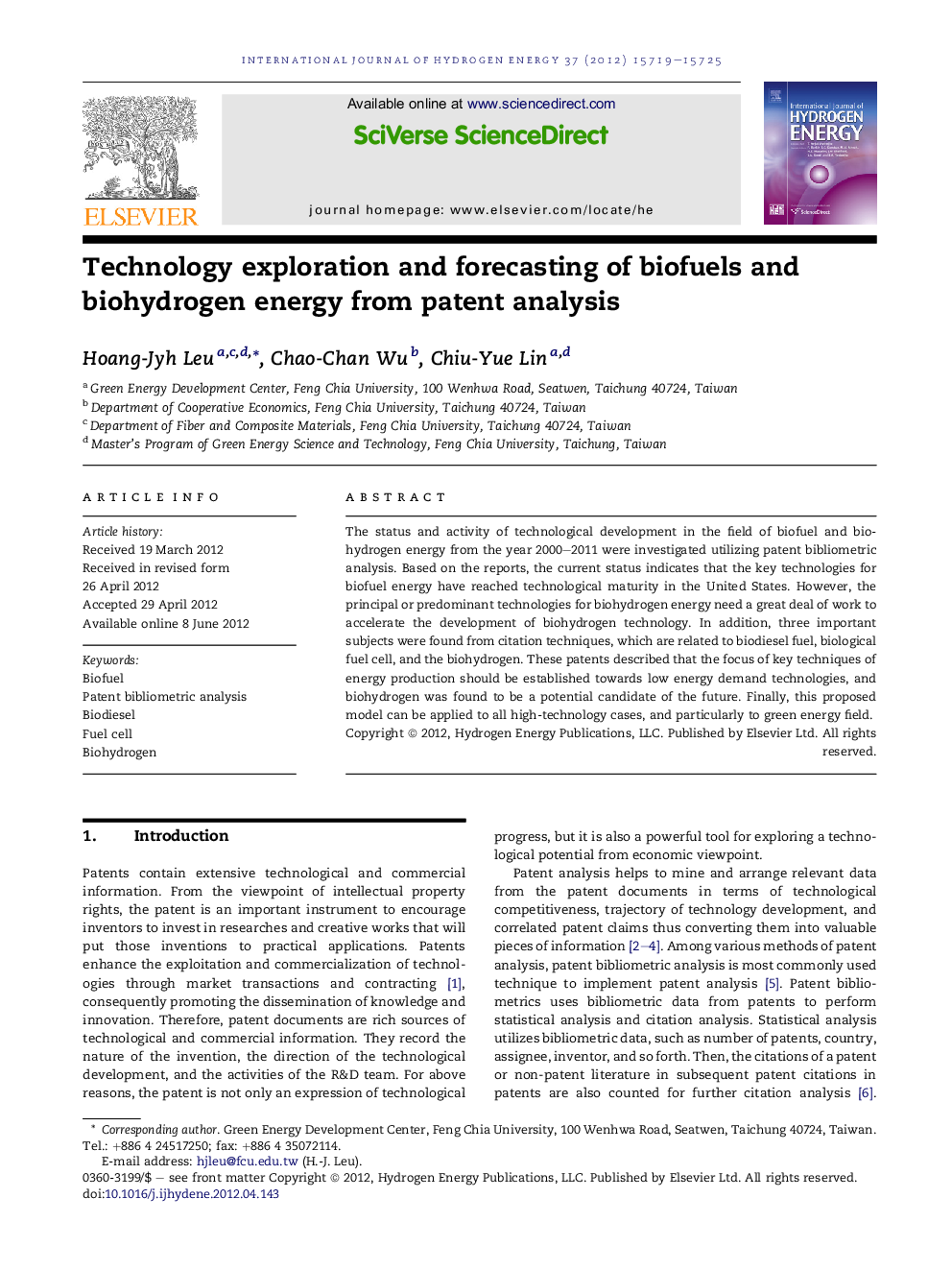 Technology exploration and forecasting of biofuels and biohydrogen energy from patent analysis