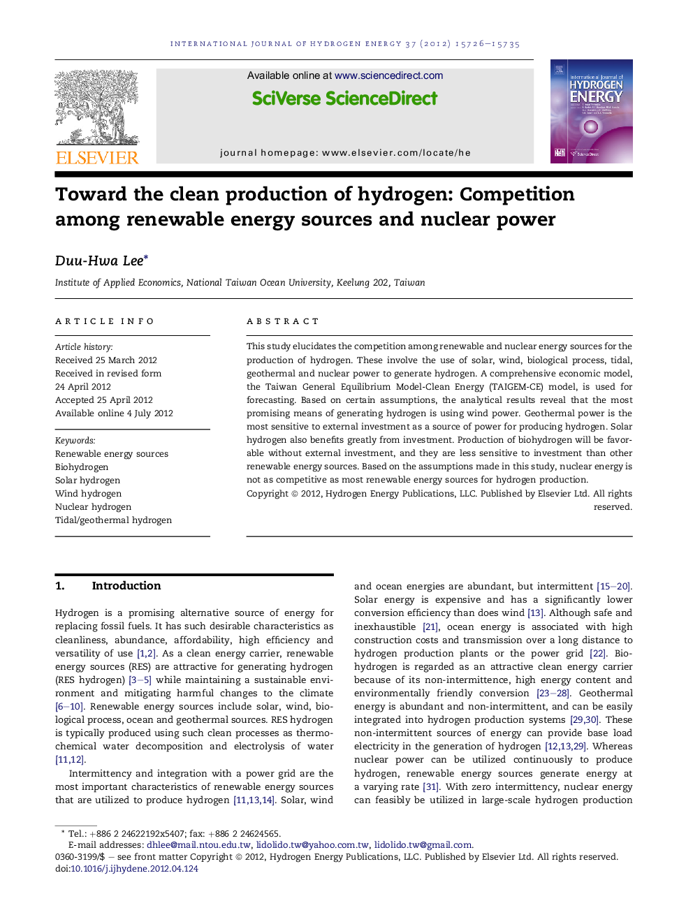 Toward the clean production of hydrogen: Competition among renewable energy sources and nuclear power