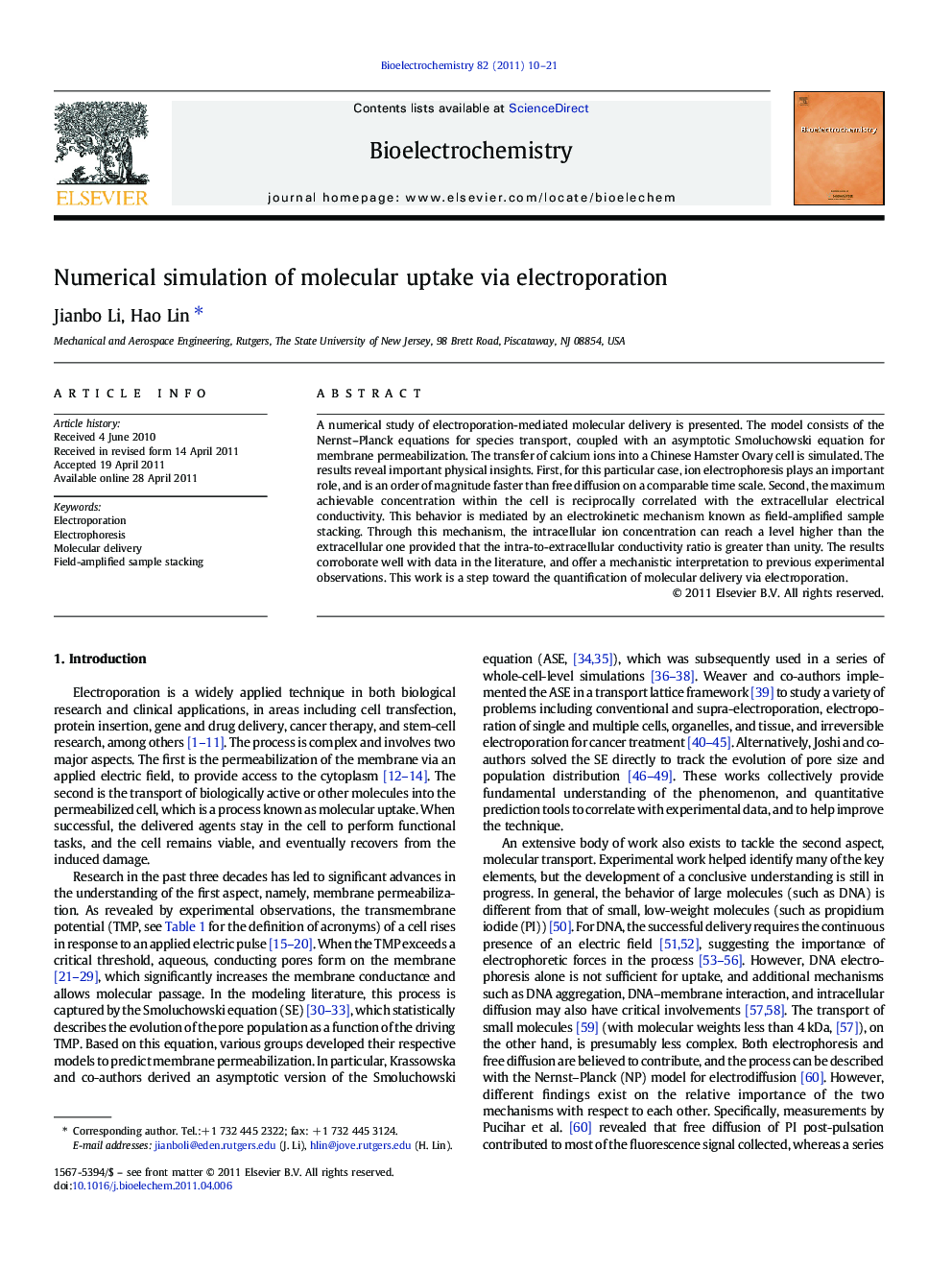 Numerical simulation of molecular uptake via electroporation