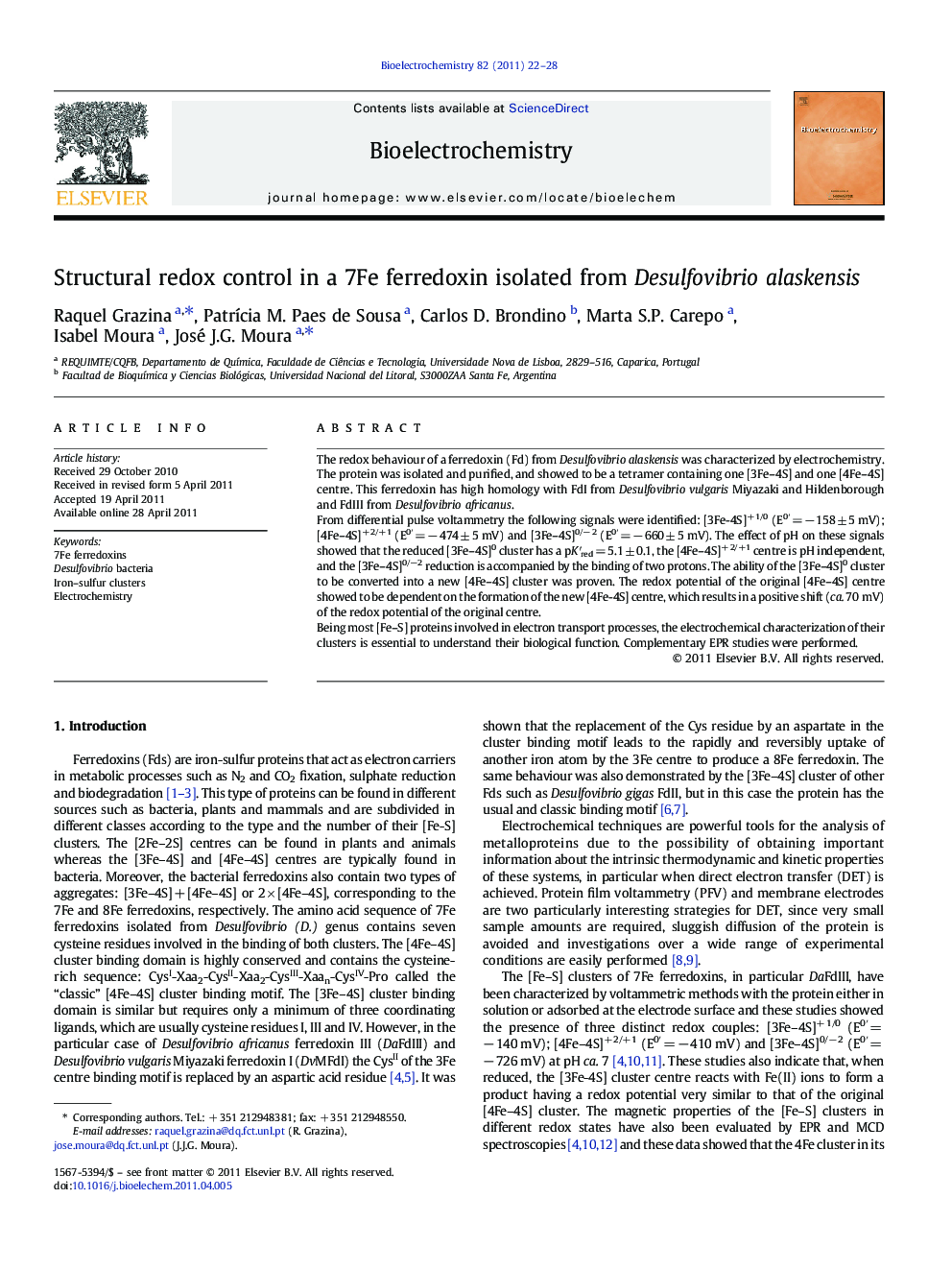 Structural redox control in a 7Fe ferredoxin isolated from Desulfovibrio alaskensis