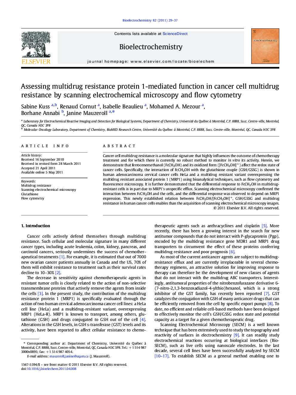 Assessing multidrug resistance protein 1-mediated function in cancer cell multidrug resistance by scanning electrochemical microscopy and flow cytometry