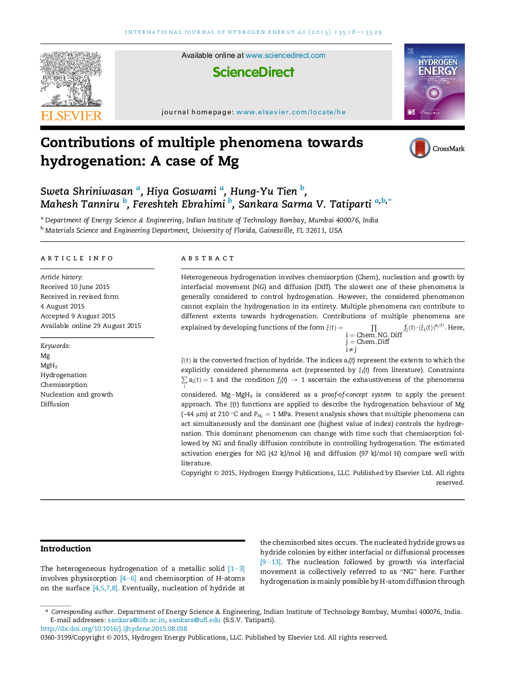 Contributions of multiple phenomena towards hydrogenation: A case of Mg