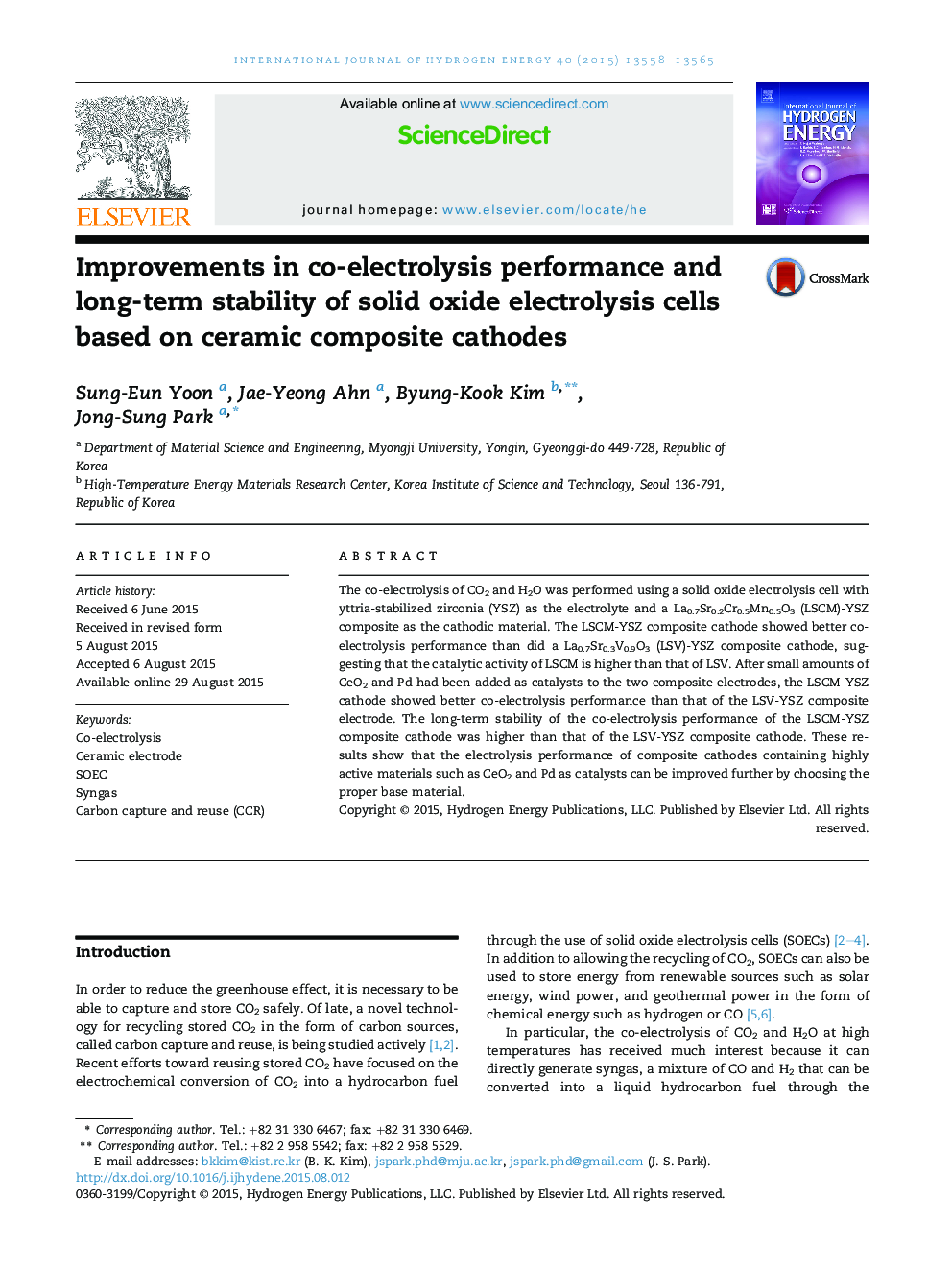 Improvements in co-electrolysis performance and long-term stability of solid oxide electrolysis cells based on ceramic composite cathodes