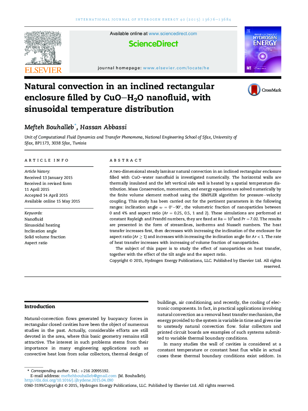 Natural convection in an inclined rectangular enclosure filled by CuO–H2O nanofluid, with sinusoidal temperature distribution