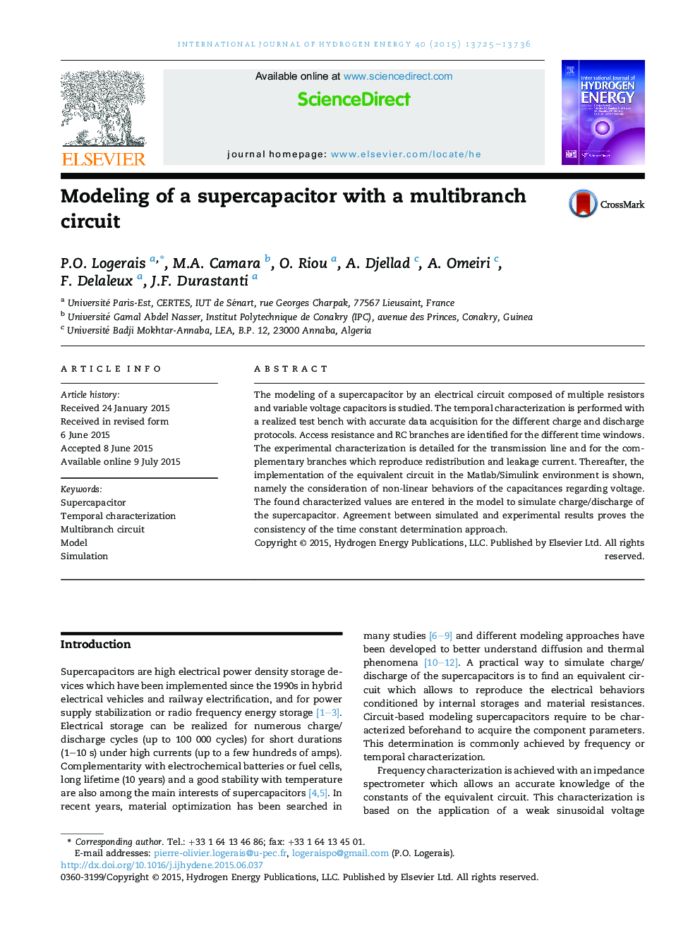 Modeling of a supercapacitor with a multibranch circuit