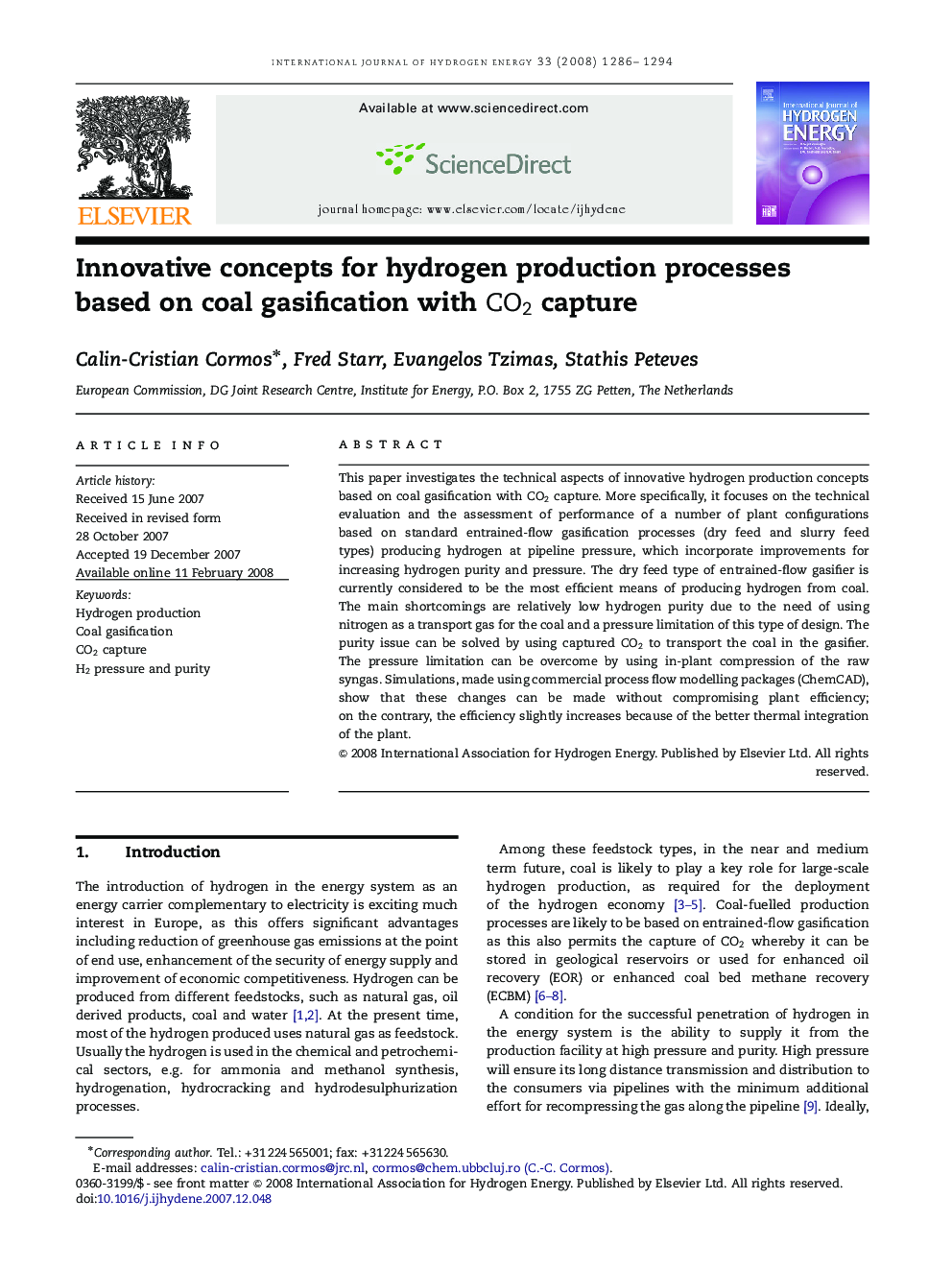 Innovative concepts for hydrogen production processes based on coal gasification with CO2CO2 capture