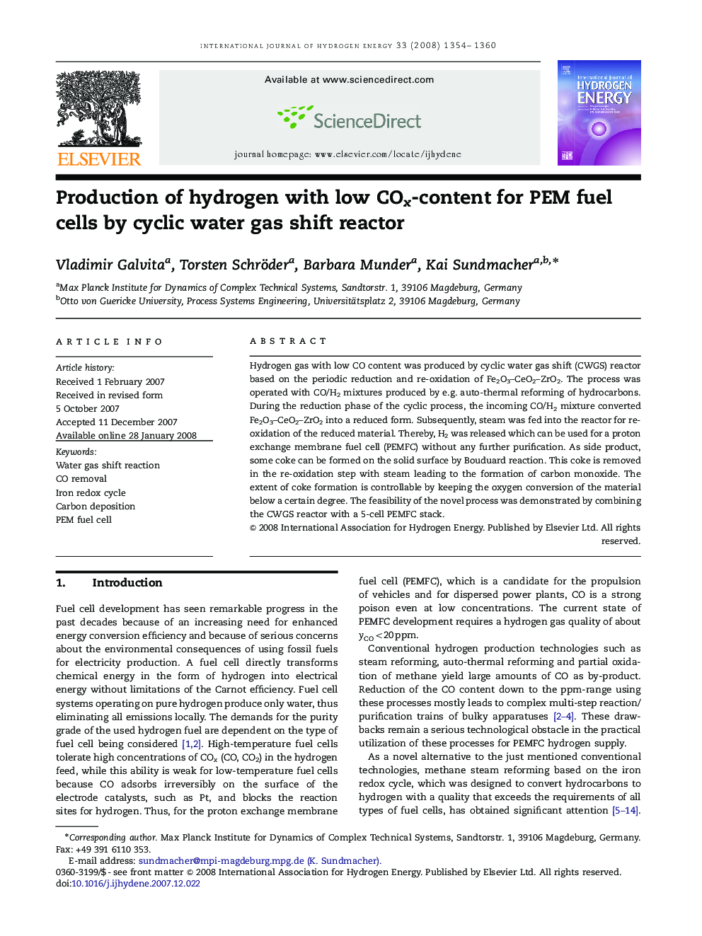 Production of hydrogen with low COx-content for PEM fuel cells by cyclic water gas shift reactor