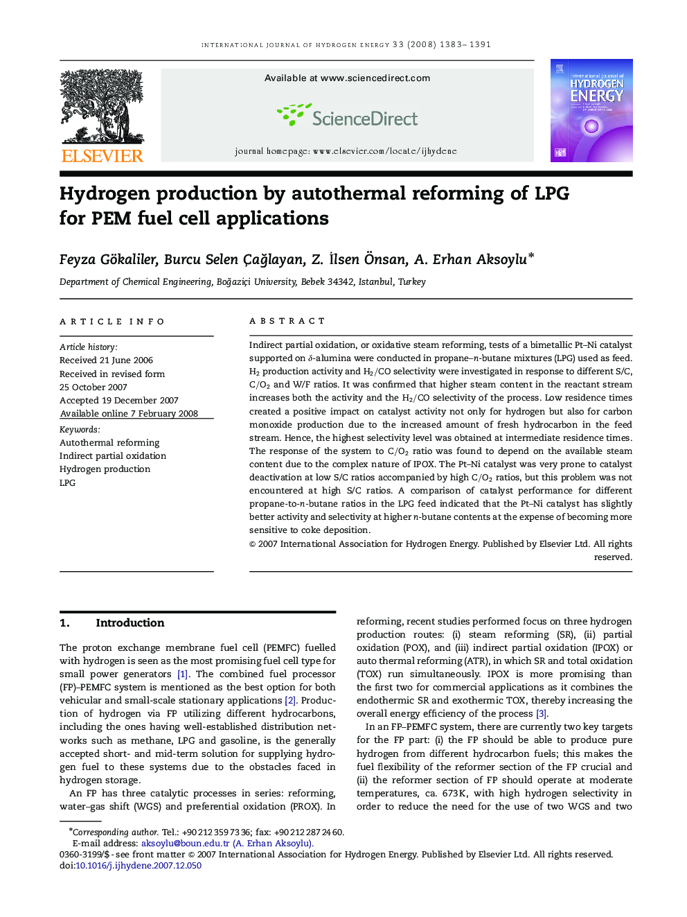 Hydrogen production by autothermal reforming of LPG for PEM fuel cell applications