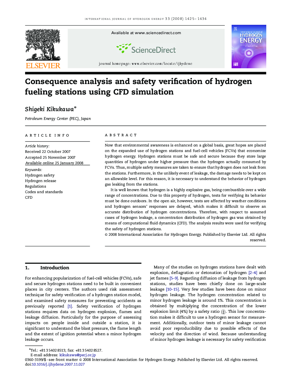 Consequence analysis and safety verification of hydrogen fueling stations using CFD simulation